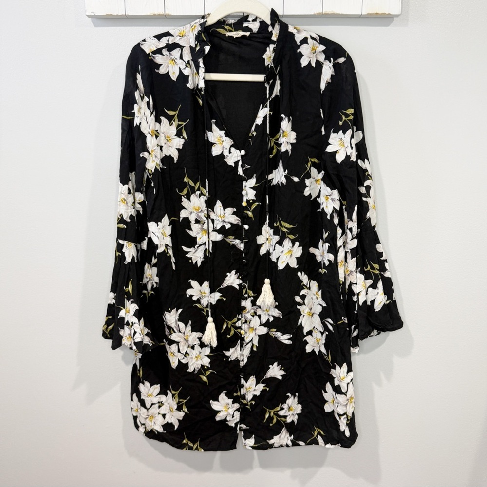 Entro Black and Floral Spring Summer Dress Size M EUC